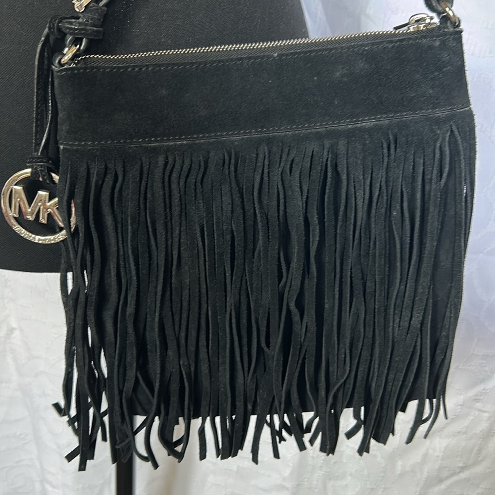 Michael Kors Black Suede Fringe Crossbody Bag - Picture 2 of 9